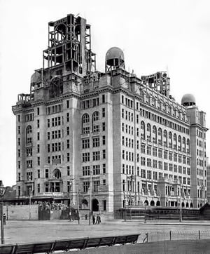 Going up - the Royal Liver Building under construction